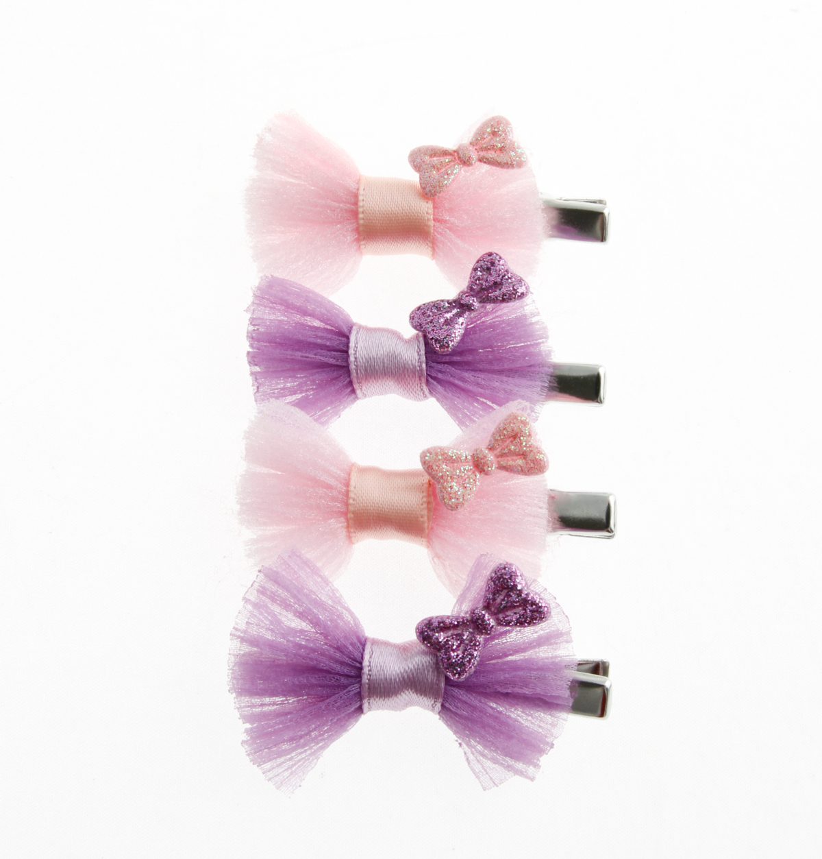 Set an Haar Clips mit Glitzer Chiffon Masche in rosa und lila von Little Princess Trisa Accessoires